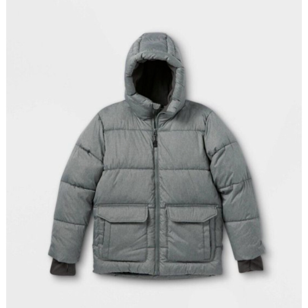 All In Motion Boys Girls Short Puffer Jacket Large 12/14 Gray Extendable…